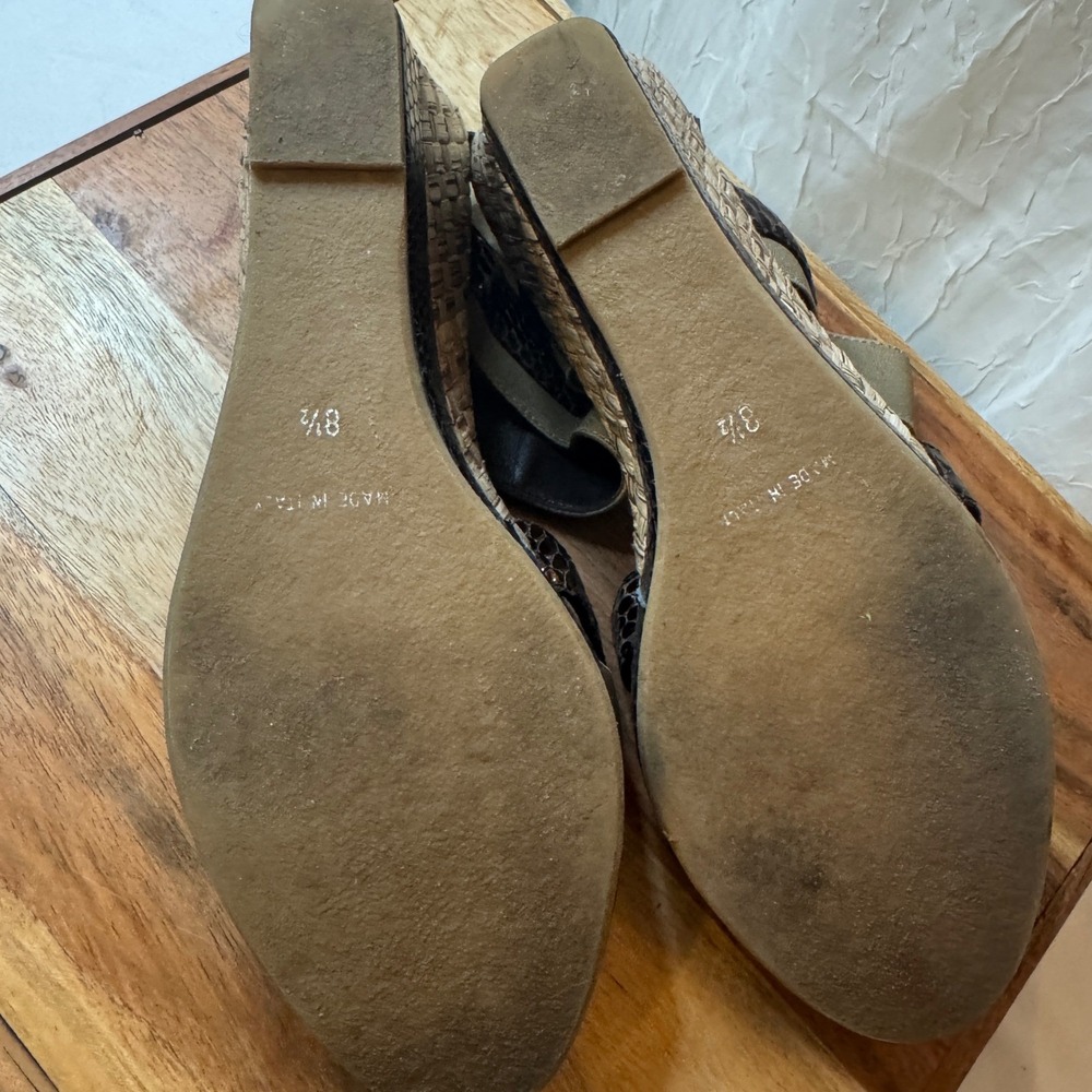 Aquatalia Wedge Sandals 8.5 Brown Olive Snakeskin Woven Made in Italy Open Toe - Picture 6 of 8